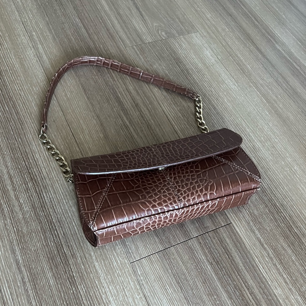 Liz Claiborne Brown Faux Leather Chain Shoulder Bag